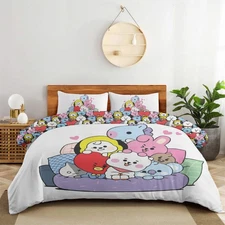 BTS BT21 - Quilt Cover Four-Piece Set - Quilt cover, 2 Pillowcases and 1 Bed She