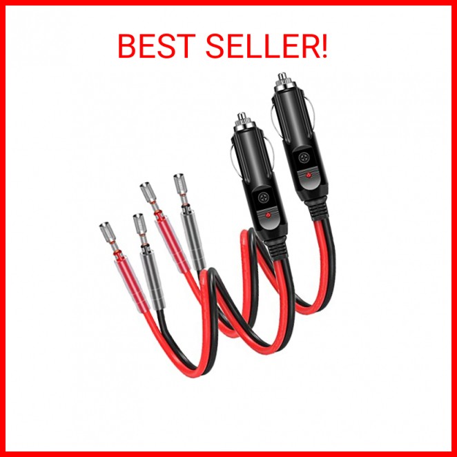 holder 2 Pack 12V Fused Cigarette Lighter Male Plug with Leads & LED Light, 16AW