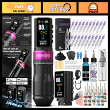 Professional Wireless Tattoo Gun Kit - Dual 2300mAh Batteries, Adjustable Stroke