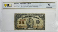 Canada 1923 25 Cents Certified PCGS Banknote VF 20