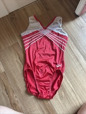 GK Elite Red And Silver Adult Small Gymnastics Leotard