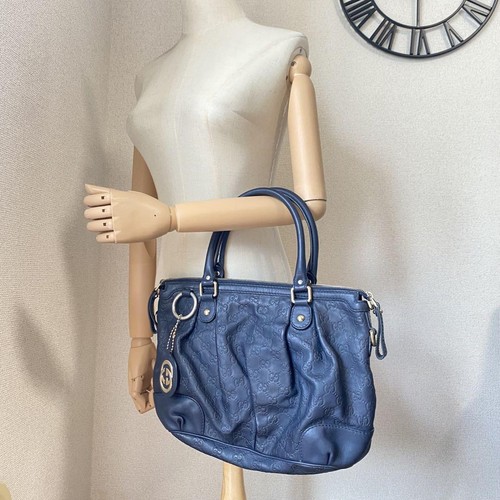 GUCCI GG Shima Sukey borsa a mano una tracolla 247902 pelle blu navy autentica - Foto 2 di 18
