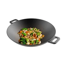 Cast Iron Wok-14” Pre-Seasoned, Flat Bottom Cookware with Handles-Compatible 