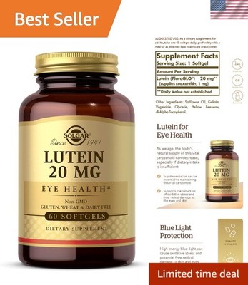 Natural Lutein 20 mg Softgels - Gluten Free, Dairy Free, 60 Count for Eyes