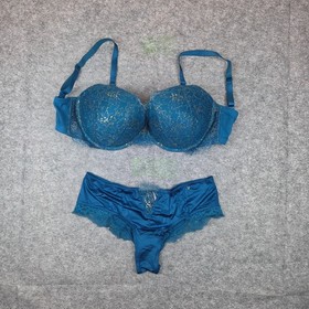 Victoria's Secret Very Sexy Shine Push-Up Bra&Panty set Lace Blue Sapphire NWT