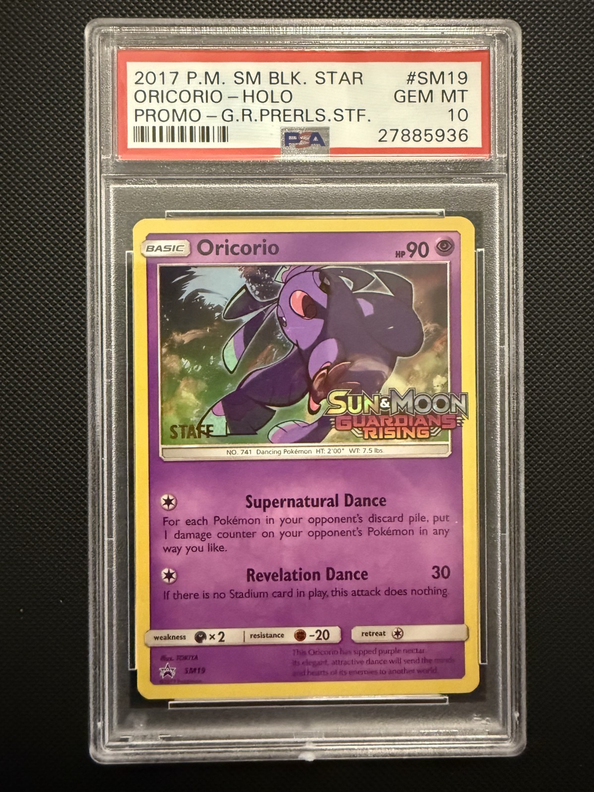 PSA 10 STAFF ORICORIO HOLO SM19 PROMO PRERELEASE GUARDIANS RISING POKEMON MJ