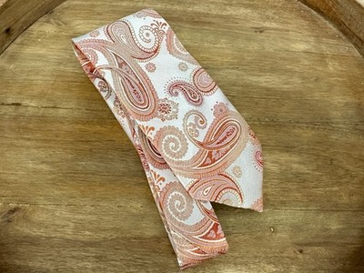 Paul Malone Necktie OS Orange Peach Paisley Pure Silk Jacquard Classic Tie