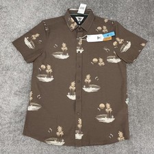 Vissla Shirt Mens Small Brown Tres Palmas Tropical Short Sleeve Button Up NEW$69