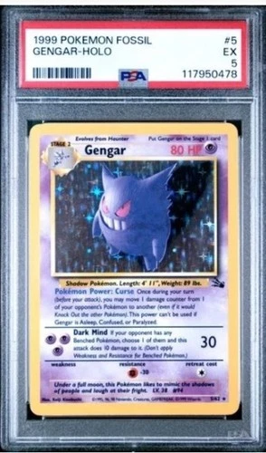 1999 POKEMON FOSSIL #5 GENGAR-HOLO PSA 5