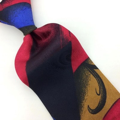 Erreuno Milano Italy Tie Red Blue Black Silk Art Gradients Graphic #I24 XL 64''