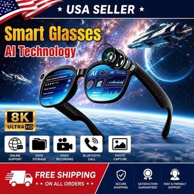 8K Camera AI Smart Glasses Touch Control Photo Recording Translator Voice Assist