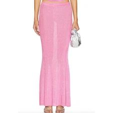 SER.O.YA Harmony Metallic Knit Maxi Skirt Bubblegum Pink XXS