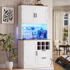 72" Tall Pantry Cabinet Kitchen Pantry Storage Cabinet W/ LED Light  Outlet
