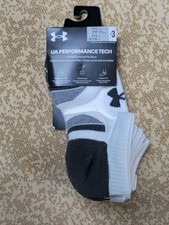 Image of Under Armour UA Performance Tech No Show Socks 3-Pack White UK Size 4-7.5 New