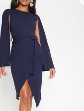 Pretty Little Thing Navy Cape Style Open Sleeve Tie-Waist Dress Size 8 Stretch