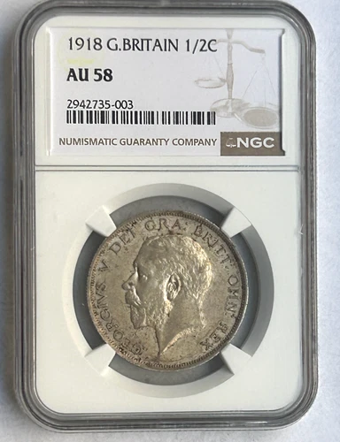 GREAT BRITAIN SILVER HALF CROWN 1918 AU58 NGC