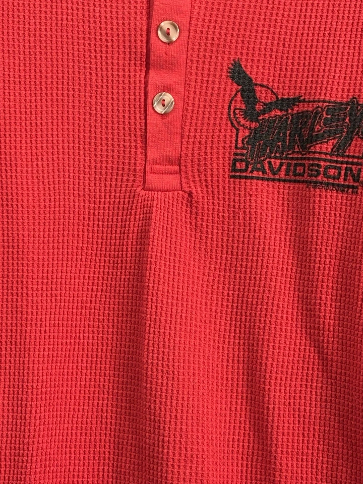 Camisa Harley Davidson Eagle Waffle térmica LS de colección 1992 talla Rojo medio EE. UU. Foto 3 de 4