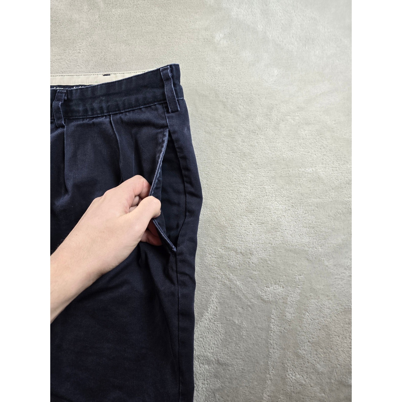 Vintage Polo Ralph Lauren Chino Shorts Mens 42 Fit 40 Blue Pleated Made in USA thumbnail 2