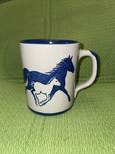 Vintage Louisville Stoneware Horse & Foal Mug Made in Kentucky USA 4" x 3 3/8”