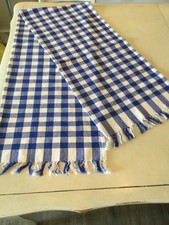 Blue & White Checkered Table Runner Fringed at Ends 14 1/2" x 88"
