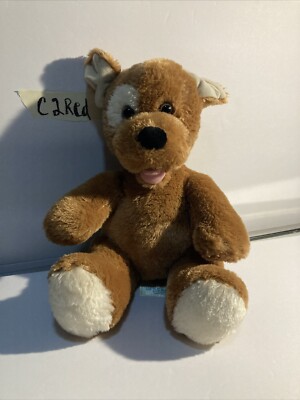 BUILD A BEAR BABW Brown Dog White Cream Eye Patch Cream Paws Ears Pink Tongue Yy