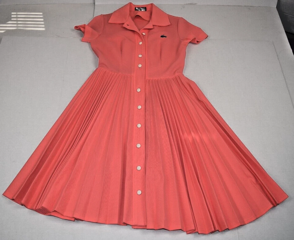 Lacoste Dress VTG S/M 60s 70s David Crystal Lacoste Coral Circle Skirt Blue Croc - Image 4 of 4