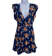 Altar'd State Gianny Dress Dark Teal Floral Crossover Cap Sleeve Size 2