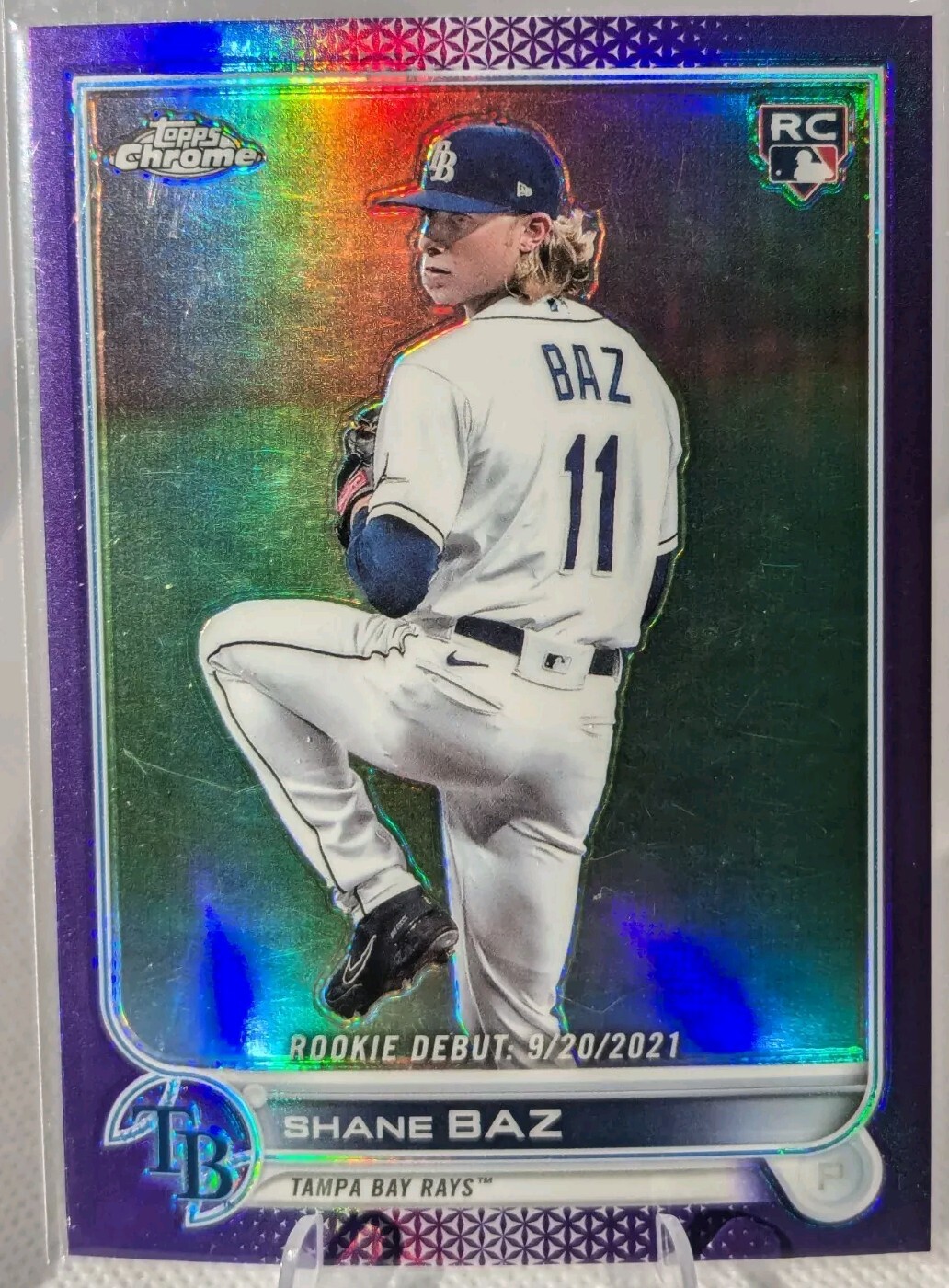 Shane Baz 2022 Topps Chrome Update #USC175 Purple Refractor Rookie Debut Rays