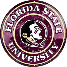 FLORIDA STATE UNIVERSITY SEMINOLES EMBOSSED METAL NOVELTY ROUND SIGN