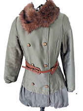 Winterjacke oliv, edel, Atelier Fixdesign, italienisch, Fellkragen, Gr. XS/34