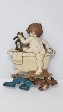 Vintage 1970 Sexton Cast Iron Child In Tub With Frog Wall Art Plaque