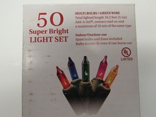 Set of 50 Multi-Color Mini Christmas Lights 2.5  Spacing - Green Wire 10 foot