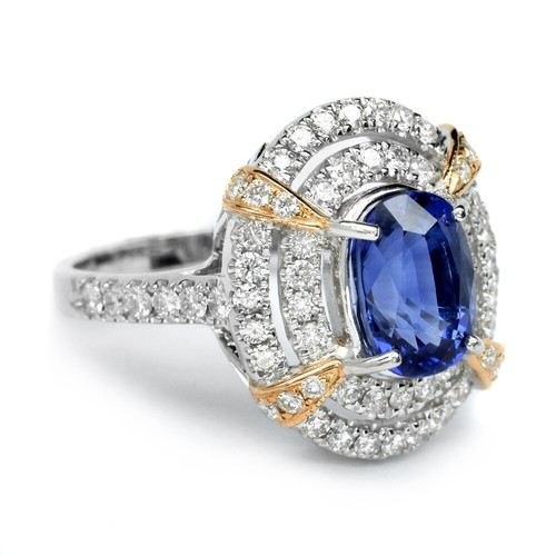 CERTIFIED* Natural Sapphire Ring in 14K WHITE GOLD 3.09ct & 1.036ct 66p G/VS Dia - Picture 3 of 8