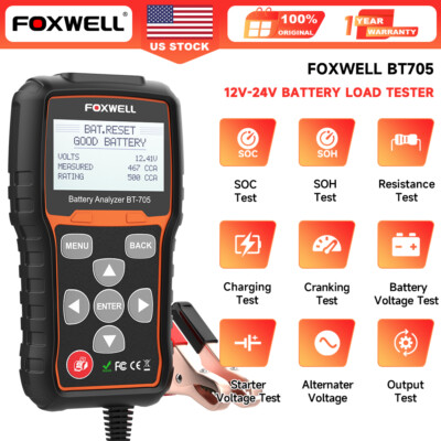 FOXWELL BT705 12-24V Digital Battery Tester 100-2000CCA Load Analyzer Automotive