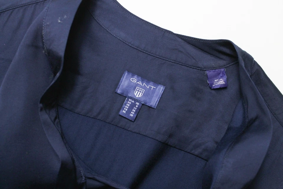 Blusa GANT Feminina Reino Unido 12 Auto Laço Manga Longa Fina Azul Escuro - Imagem 4 de 4
