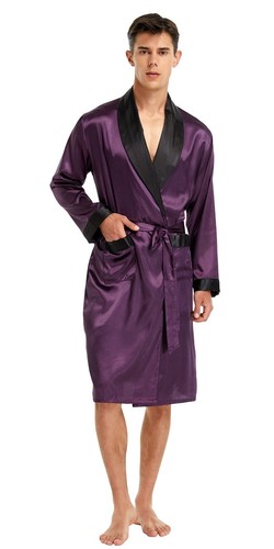 Men's Satin Robe Lightweight Long Sleeve Silk Kimono Bathrobe with Sleepwear - Picture 46 of 49