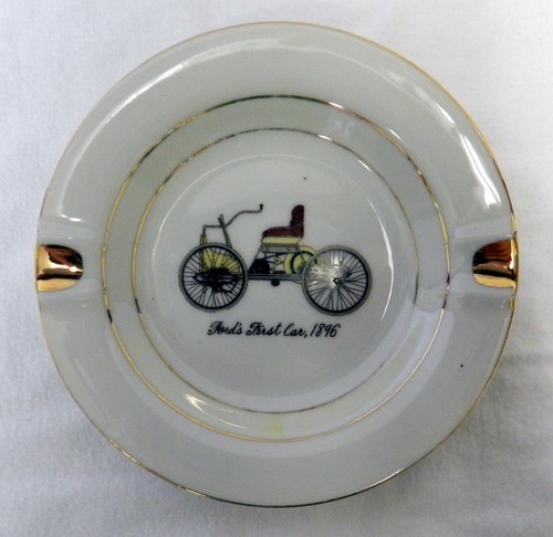 Vintage Advertising Ashtray Collectible Fords First Car 1896 Gold