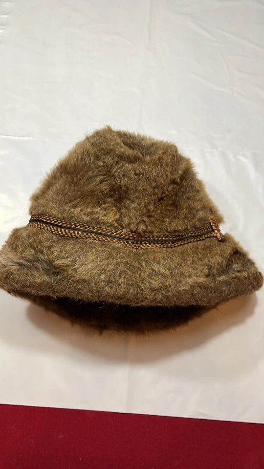 Chapéu balde inverno difuso pele sintética marrom vintage feito em união chapéu bronzeado banda vovô 23” - Imagem 3 de 4