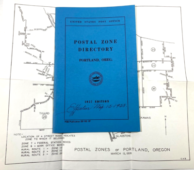 #ad 1957 58 POSTAL ZONE DIRECTORY w MAP PORTLAND OREGON Vintage Post Office Dept $14.00