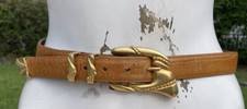 Hartnell Genuine Imported Alligator Brown Gold Buckle Belt Sz M Made In USA