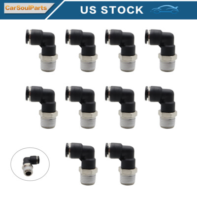 (Qty10) 1/4'' OD Tube X 1/4'' NPT Pneumatic Elbow, Push to Connect Air Fitting