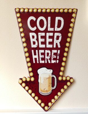 Metallschild Blechschild Hinweis Cold Beer Here kaltes Bier 50cm vintage Pfeil