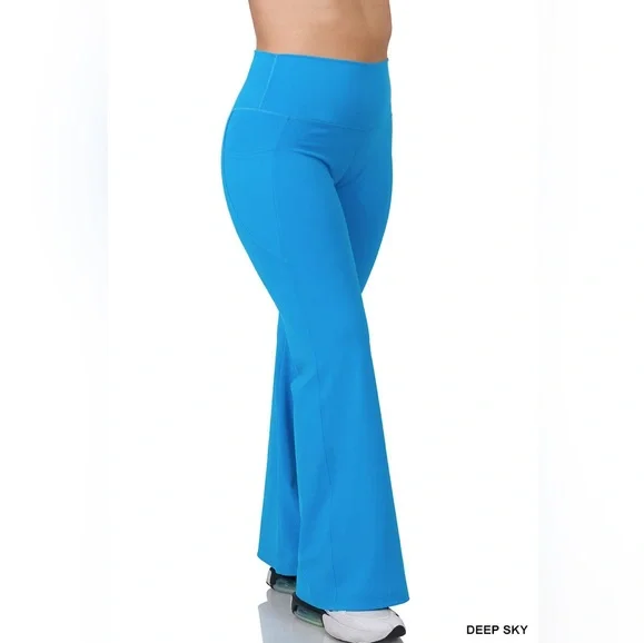 ZENANA Premium Cotton Fold Over Yoga Flare Pants Pull on | eBay