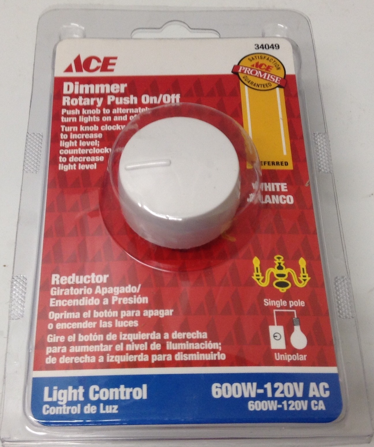 Ace Single Pole Light Control Rotary Dimmer Switch White (34049) eBay