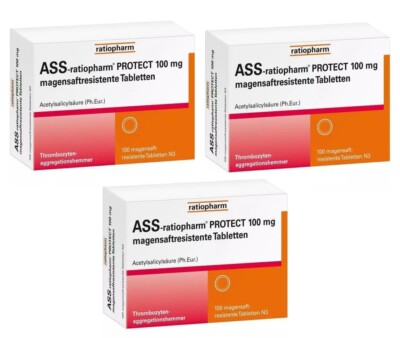 3x ASS-ratiopharm PROTECT 100mg 100 magensaftresistente Tabletten PZN: 15577596