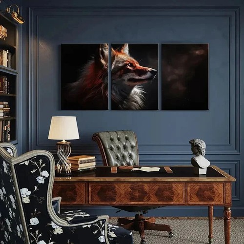 3pcs Animal Art Fox Dark Background Metal Print Ready to Hang Art - Picture 3 of 8