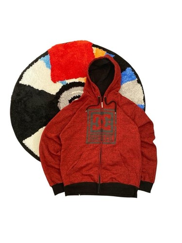 DC Shoes Co Hoodie Size Medium Red Fleece-Lined Full Zip Skate Vintage Y2K Logo