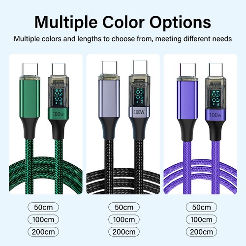 100W Type C Fast Charging Cable for iPhone Samsung MacBook USB C to C Data Cord - Picture 9 of 16