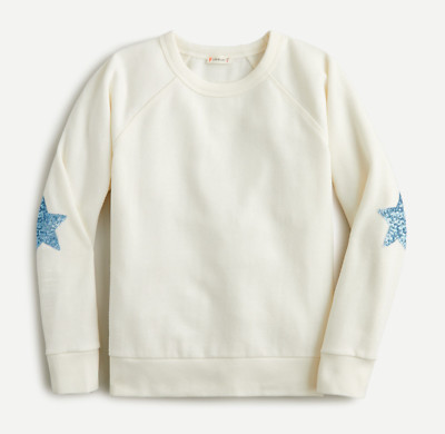 J.CREW CREWCUTS GIRLS IVORY ELBOW PATCHES LONG SLEEVE CREWNECK ...