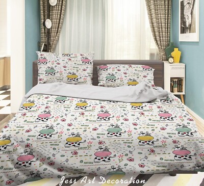 3D Cow Butterfly Floral Pattern Quilt Cover Set Duvet Cover Bedding Pillowcases